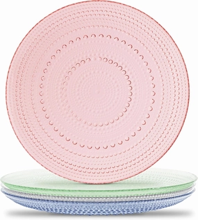 Yungala Multi-Colored Summer Vintage Hobnail Glass Plates – Set of 4 – Vibrant Glass Dinner Plates for Elegant Table Settings