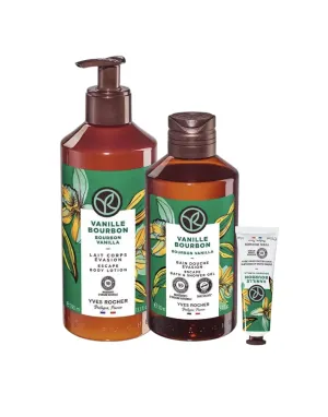 Yves Rocher Bourbon Vanilla Nourishing Shower Gel Body Nourishing Milk Perfumed Hand Cream Set of 3 Women Day Care 200 ml./6.7fl.oz. 30 ml./1 fl.oz. 390 ml./13.1 fl.oz. Best Gift Kit