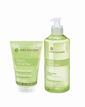 Yves Rocher Sebo Vegetal Purifying Micellar Water Cleansing Gel Set of 2-390 ml./13.1 fl oz and 125 ml./4.2 fl.oz.