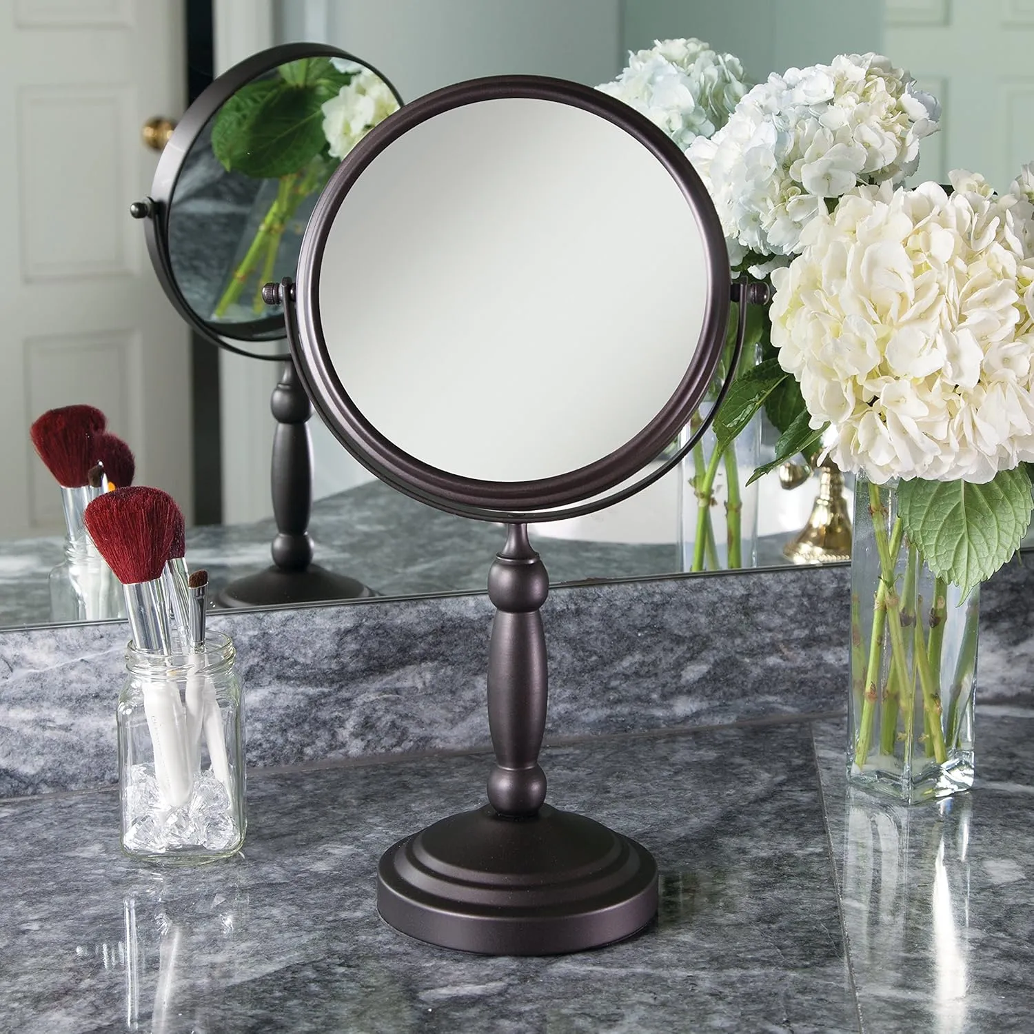 Zadro 9" W x 16" H Round Non-Lighted Makeup Mirror 10X 1X Magnifying Makeup Mirrors Rotating Head Makeup Mirror for Desk
