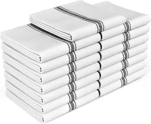 Zeppoli Classic Kitchen Towels - 15 Pack 100% Natural Cotton Towel Set, Reusable Wash Cloths, Absorbent Dish Towels, Machine Washable Hand Towels, Kitchen Essentials, 14” x 25”, Black Striped