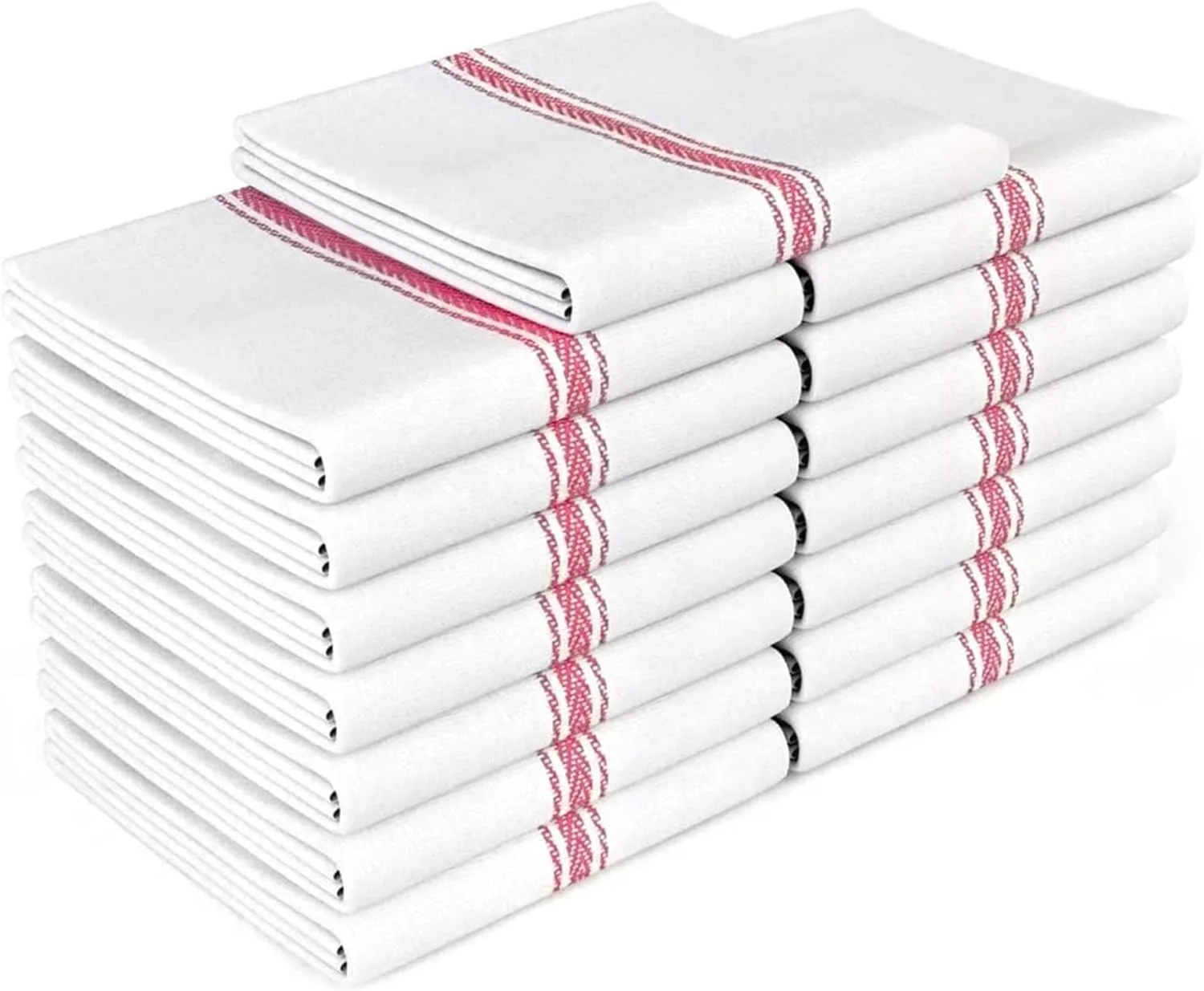 Zeppoli Classic Kitchen Towels -15 Pack 100% Natural Cotton Towel Set, Reusable Wash Cloths, Absorbent Dish Towels, Machine Washable Hand Towels, Kitchen Essentials - 14" by 25 - Red Striped