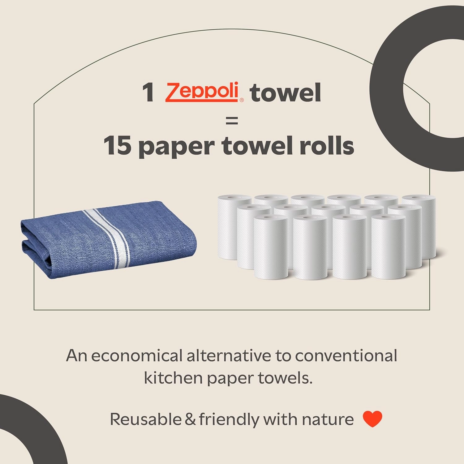 Zeppoli Classic 15 Pack 100% Natural Cotton Kitchen Towel Set, Reusable Wash Cloths, Absorbent Dish Towels, Machine Washable Hand Towels, Kitchen Essentials, 14" x 25" - Navy Blue