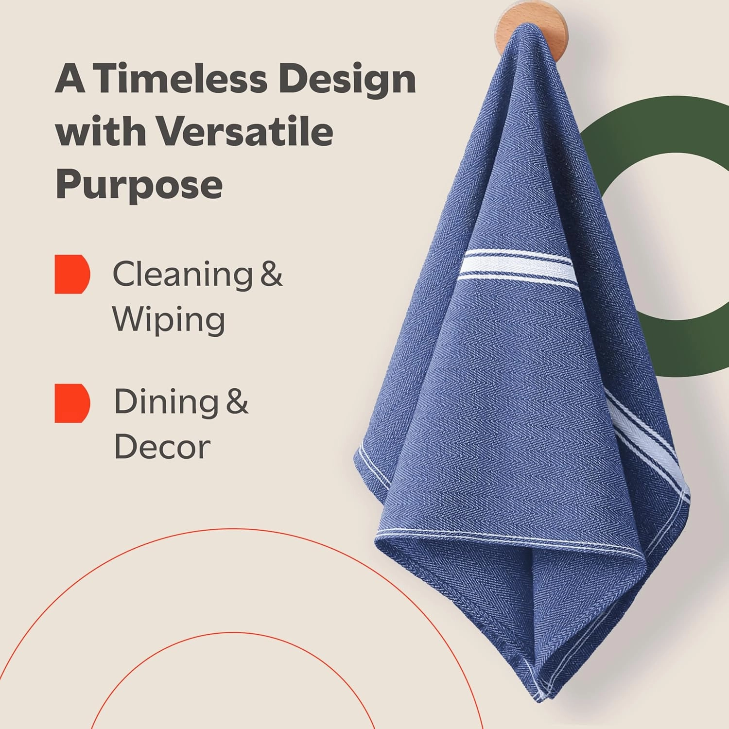 Zeppoli Classic 15 Pack 100% Natural Cotton Kitchen Towel Set, Reusable Wash Cloths, Absorbent Dish Towels, Machine Washable Hand Towels, Kitchen Essentials, 14" x 25" - Navy Blue