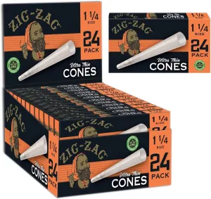Zig-Zag Ultra Thin Pre Rolled Paper Cones, 1 1/4 Size, 24 Count | Chemical-Free, Slow Burn, Prerolled