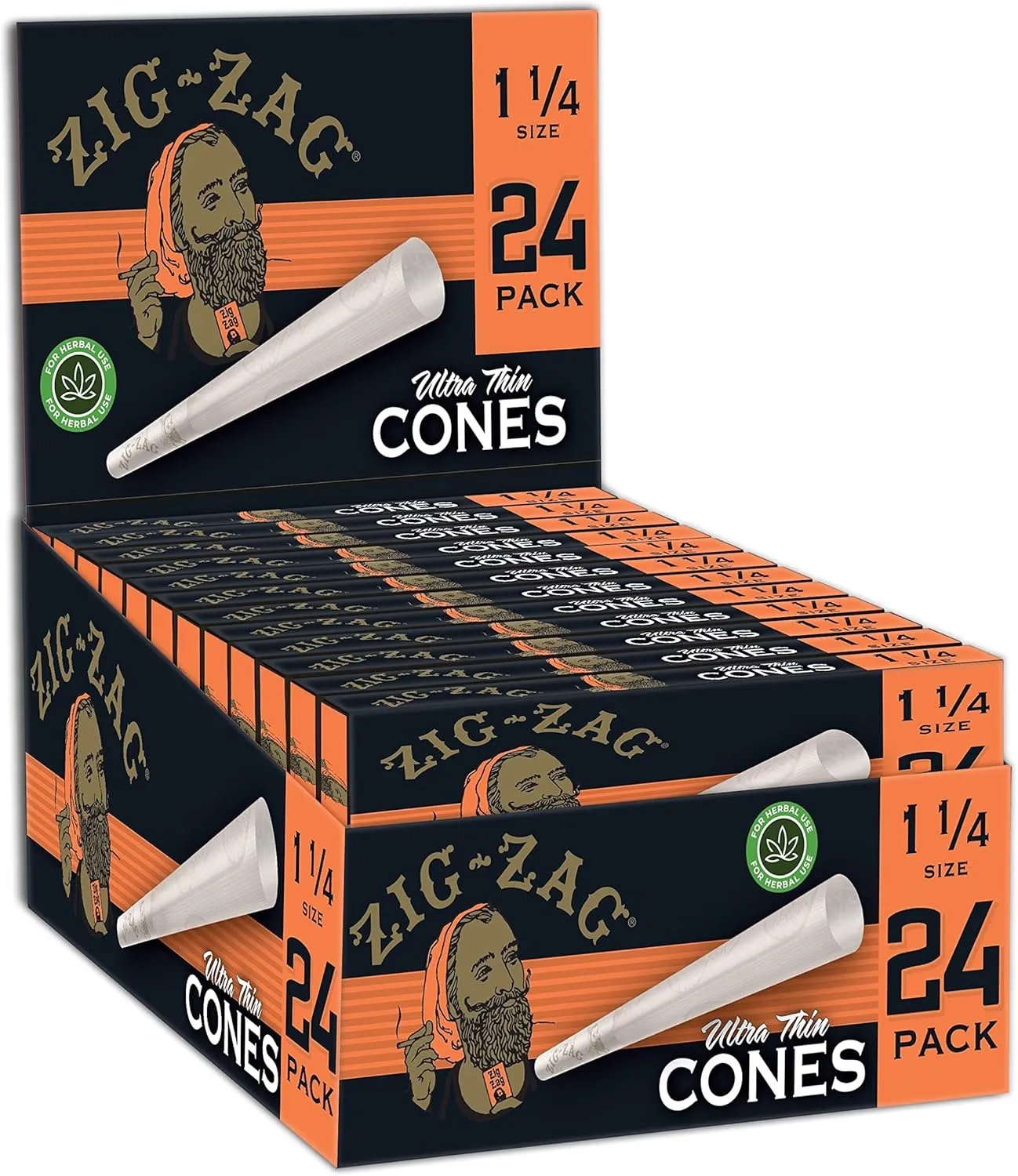Zig-Zag Ultra Thin Pre Rolled Paper Cones, 1 1/4 Size, 24 Count | Chemical-Free, Slow Burn, Prerolled