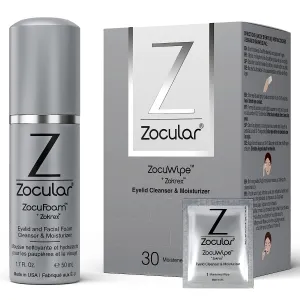 ZocuFoam Eyelid Cleanser and ZocuWipe Eyelid Wipes Bundle - Eye Care for Dry and Irritated Eyes - 30 ct