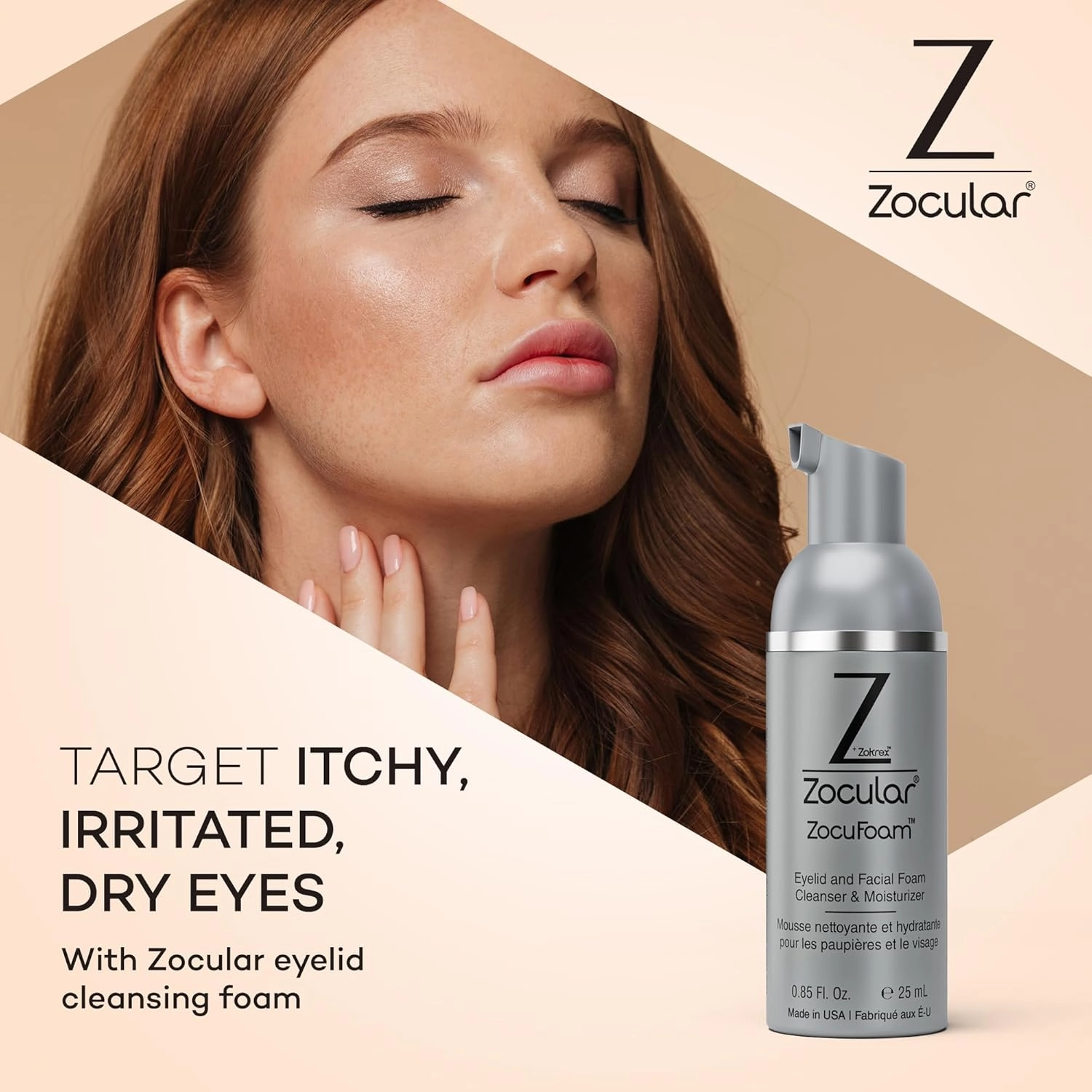 ZocuFoam Eyelid Cleanser - Foaming Eyelid Scrub - Natural pH Balanced Solution - 25mL
