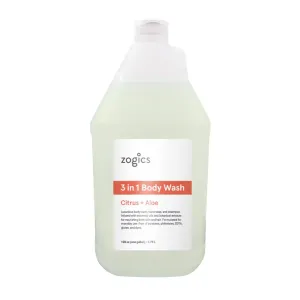 Zogics 3-in-1 Body Wash – Body Soap, Shampoo, and Hand Soap Liquid Refill All-in-One, Hydrating Plant-Based Formula, Refreshing Citrus   Aloe Scent (1 Gallon)