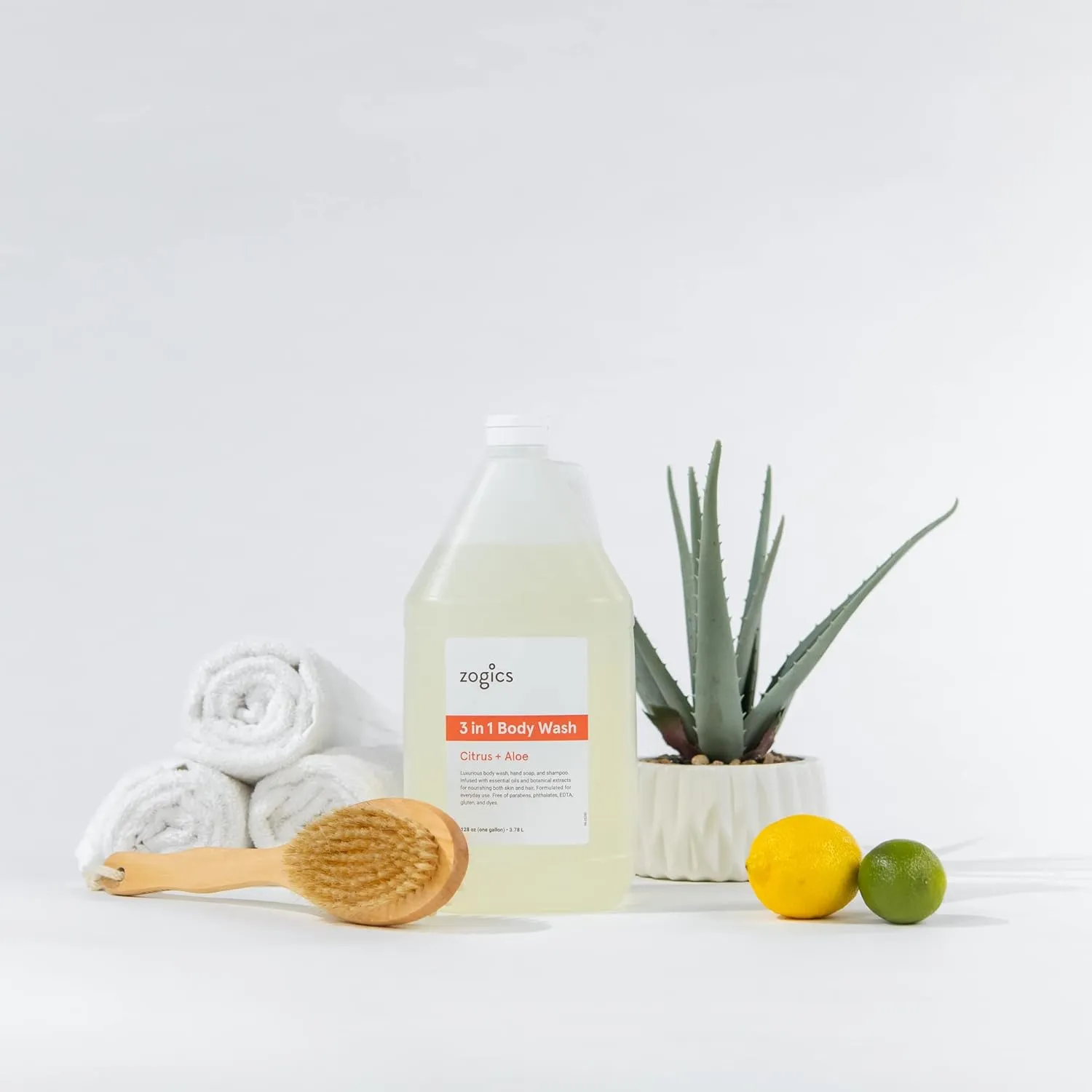 Zogics 3-in-1 Body Wash – Body Soap, Shampoo, and Hand Soap Liquid Refill All-in-One, Hydrating Plant-Based Formula, Refreshing Citrus   Aloe Scent (1 Gallon)