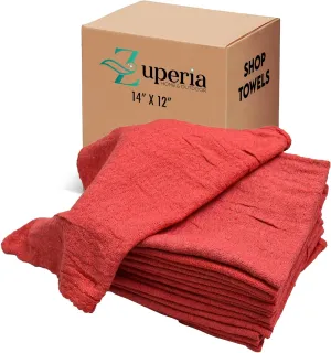 ZUPERIA Shop Towels (14" x 12" Inches - Pack of 100) Commercial Grade Cleaning Rags Bulk for Garages, Automobiles, Industries and Homes (Red)