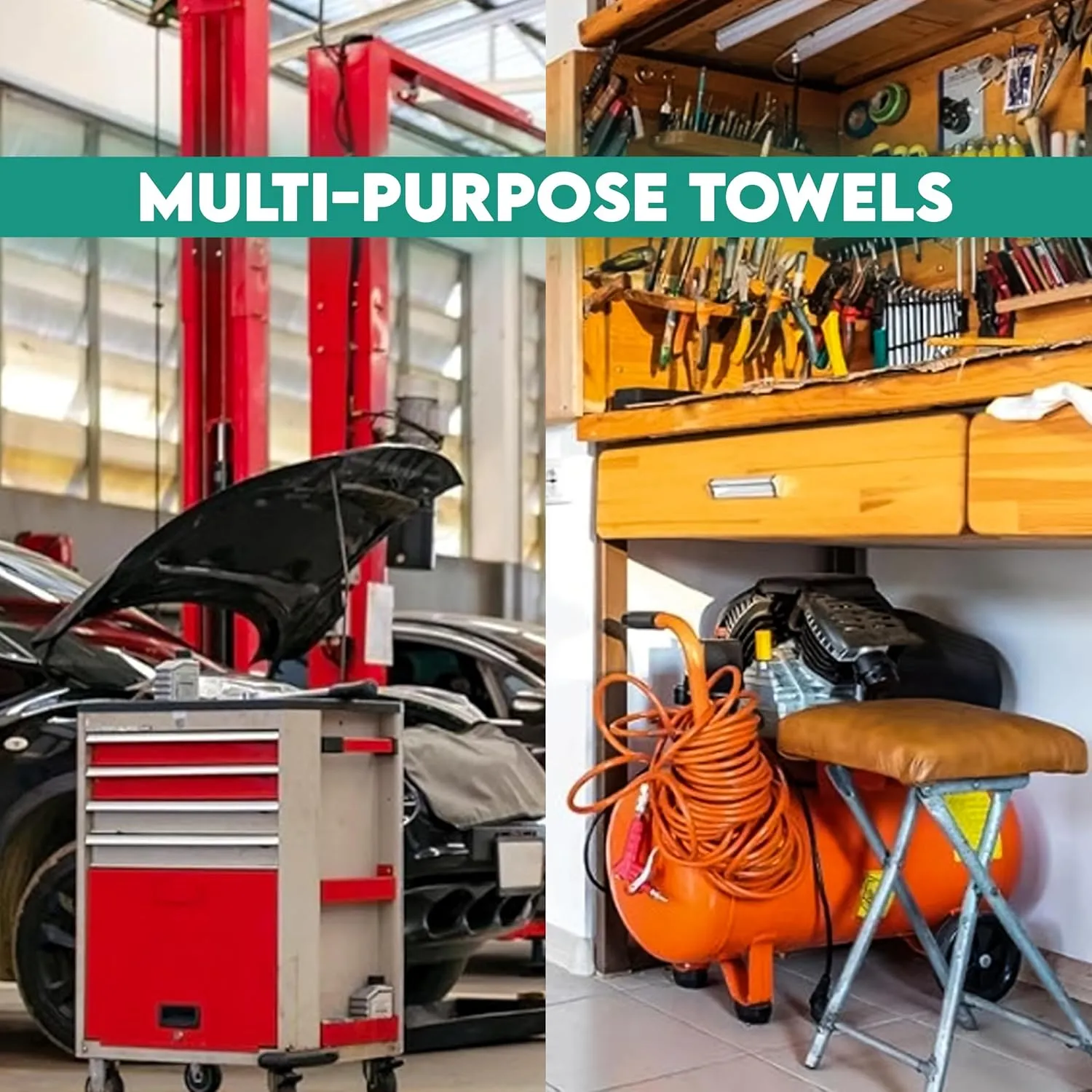 ZUPERIA Shop Towels (14" x 12" Inches - Pack of 100) Commercial Grade Cleaning Rags Bulk for Garages, Automobiles, Industries and Homes (Red)