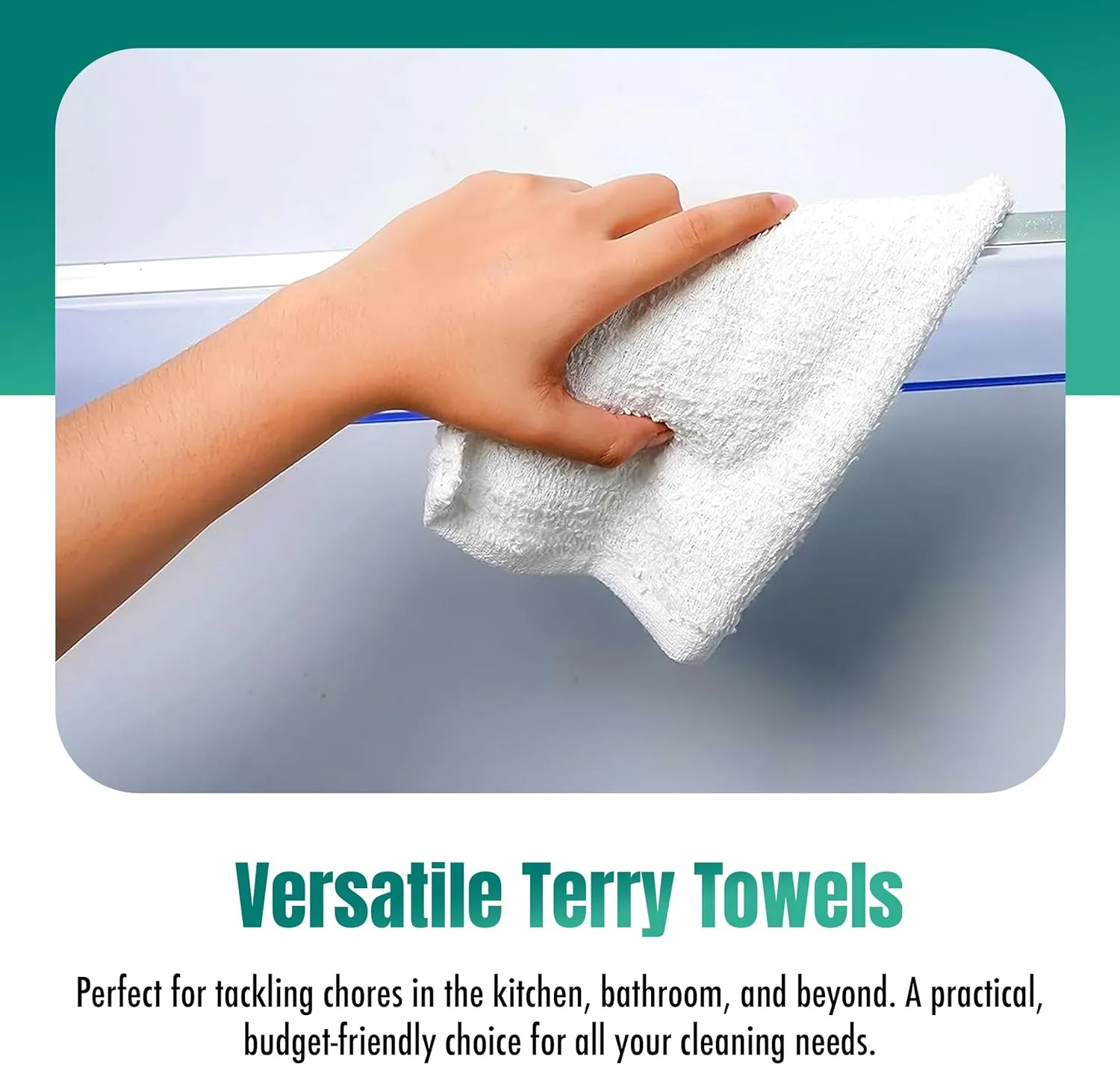ZUPERIA Terry Towels Pack of 60 (14" X 17" Inches) 100% Cotton Terry Barmop Towels - Absorbent & Durable Bar Rags, Multipurpose Cleaning Rags for Home, Automotive & Garage Cleaning Supplies (White)
