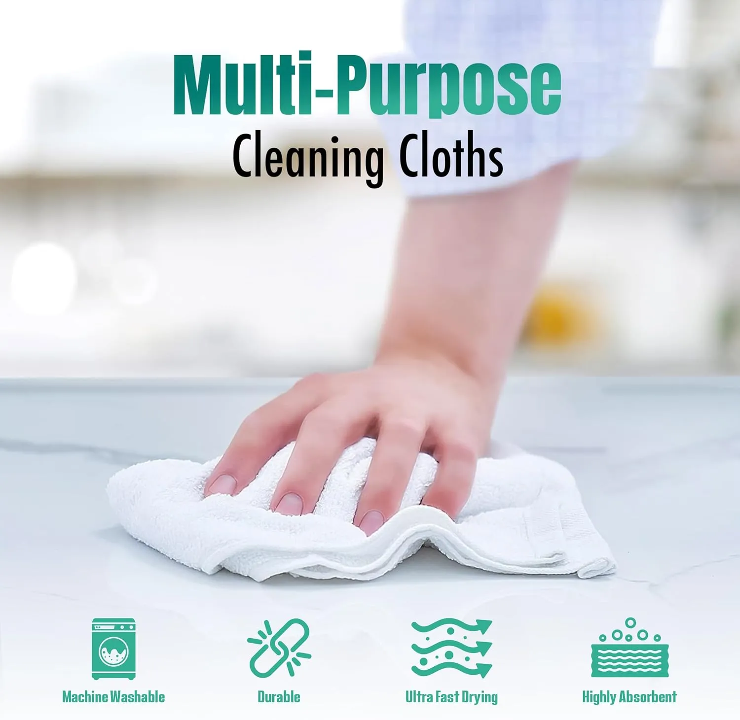 ZUPERIA Terry Towels Pack of 60 (14" X 17" Inches) 100% Cotton Terry Barmop Towels - Absorbent & Durable Bar Rags, Multipurpose Cleaning Rags for Home, Automotive & Garage Cleaning Supplies (White)