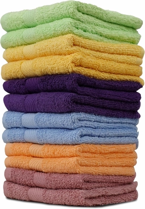 ZUPERIA 100% Cotton Bath Wash Cloths 12 Pack - 12" x 12"- Highly Absorbent Soft Washcloths for Face, Gym Towels, Hotel Spa Quality, Reusable Multipurpose Towels (Bright Colors)