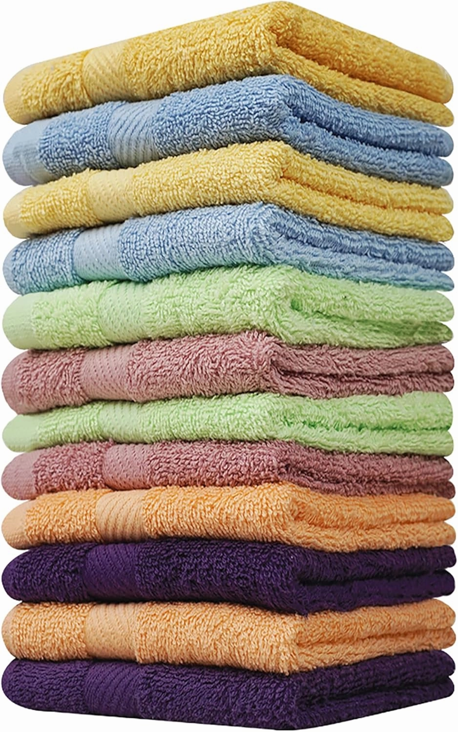 ZUPERIA 100% Cotton Bath Wash Cloths 12 Pack - 12" x 12"- Highly Absorbent Soft Washcloths for Face, Gym Towels, Hotel Spa Quality, Reusable Multipurpose Towels (Bright Colors)