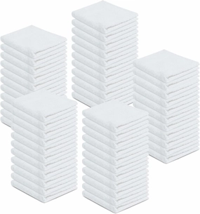 ZUPERIA 100% Cotton Terry Towels Cleaning Cloths, Pack of 50 (12" x 12") Multipurpose, Highly Absorbent, Reusable Cotton Rags, White Bar Towels & Cleaning Rags for Everyday Usage (White)